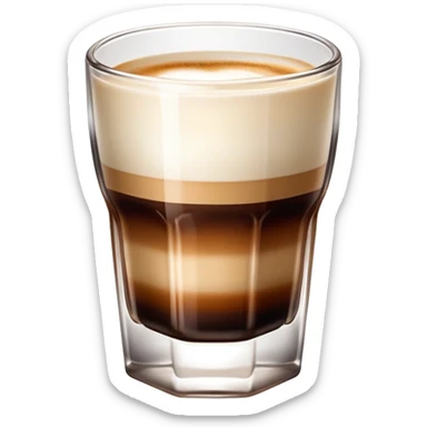 Small 4.5 ounce Gibraltar glass with cortado espresso drink, smooth gradient from light brown on top to darker at bottom, no white froth, just smooth milk and espresso integration sticker