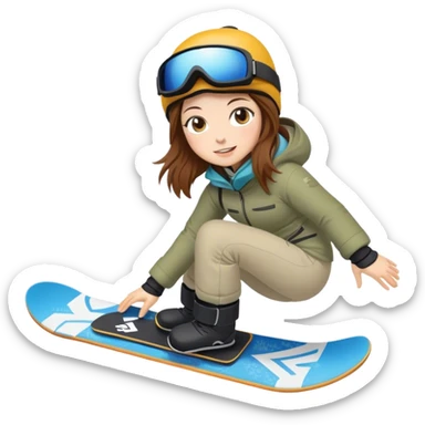 Woman with brown hair snowboarding in Japan 3d sticker