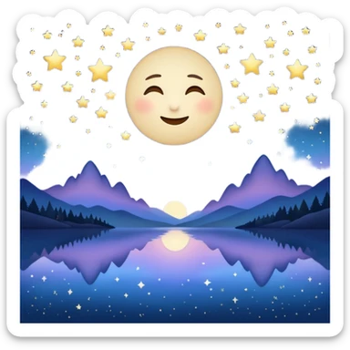 "Design a calming circle emoji for evening reflection. Soft moonlight, gentle stars, peaceful twilight sky, or spiritual symbols. No people - emphasize tranquil colors, night sky elements, and serene spiritual imagery." sticker
