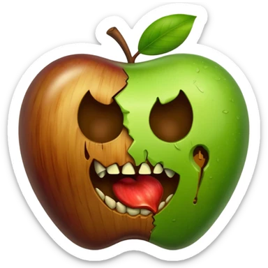 A rotten apple emoji resembling the apple inc logo. sticker