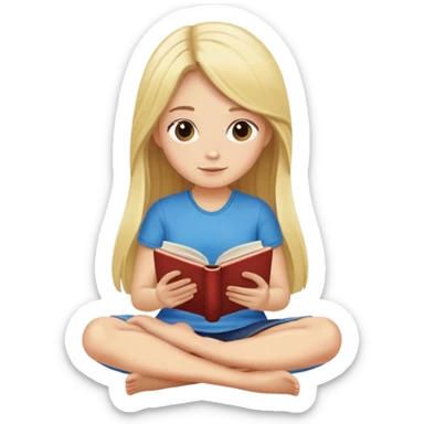 blond girl with long hair sitting cross-legged reading a book sticker