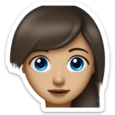 a girl with blue eyes with bangs on dark brown hair drinks coffee sticker