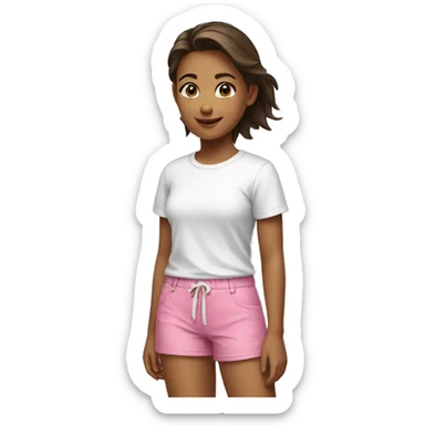 Girl wearing white t-shirt and pink shorts sticker