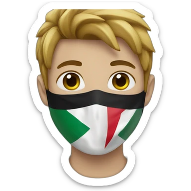 A young man masked with a Palestinian flag sticker