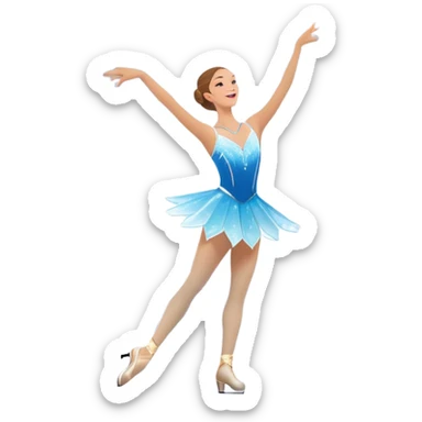 An icon showing a graceful figure skater performing a spin on the ice in a grand ice palace. The rink is illuminated by soft light beams, with cheering spectators in the stands. Snowflakes gently fall, adding to the magical atmosphere. Transparent background highlights elegance and artistry. sticker