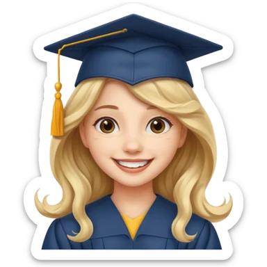 Graduated Students, Cheerful girl, long wavy hair, wearing graduation cap sticker