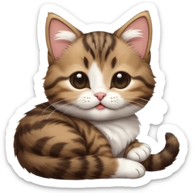 dark brown tabby and white kitten in funny positions upside down with eyes closed sticker