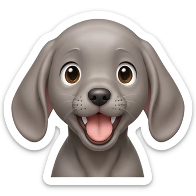 cinematic-cute-yawning-weimaraner puppy-portrait-emoji,-head-tilted-slightly-with-a-dramatic,-wide-open-yawn,-revealing-a-sleek grey fur-with-a-subtle-shimmer,-floppy-ears-slightly-drooping,-round-brown-eyes-barely-open-in-drowsy sticker