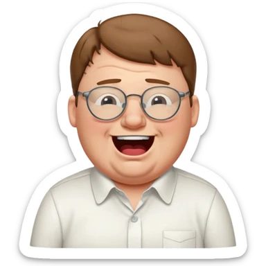 peter griffin as a laughing crying emoji in midjourney style with a white button up shirt and glasses sticker
