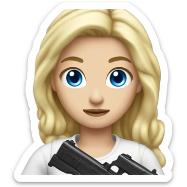 Blonde hair blue eyes girl holding gun  sticker