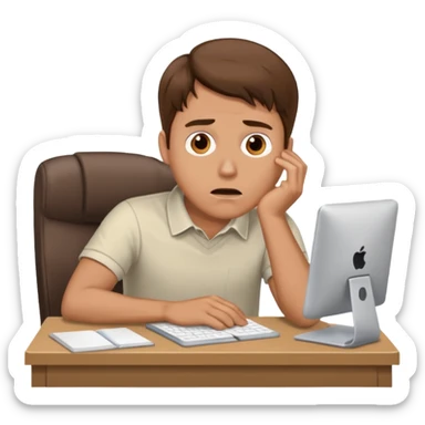 A white man with brown hairs  sits at his desk in shock sticker