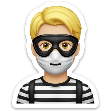 Make a robber emoji with yellow skin and white and black shirt with a mask thats black sticker
