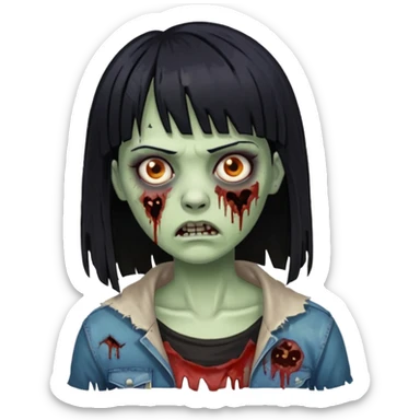 Zombie woman with black hair and bangs sticker