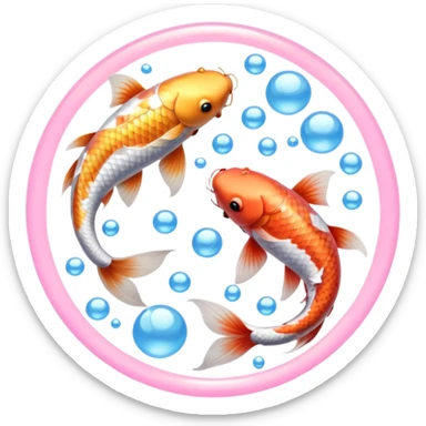 Pisces Two realistic light pink the other gold koi fish swimming in circle ying yang cloudy dreamy bubbles dreamy bubbles circle ying yang cloudy dreamy bubbles sticker