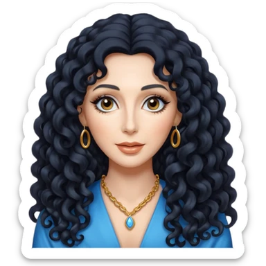 Cher with long black curly hair sticker