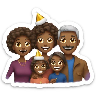 family celebrate new year sticker