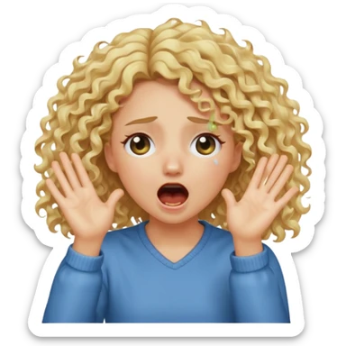 Emoji di ragazza bionda riccia che urla e mette una mano ben aperta in faccia davanti gli occhi sticker