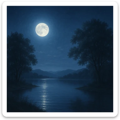 moonlight, serene, full moon, calm night, peaceful atmosphere sticker