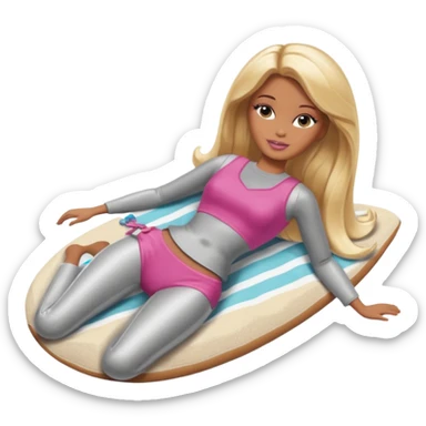 Brown skin blonde hair barbie in laying on beach  sticker