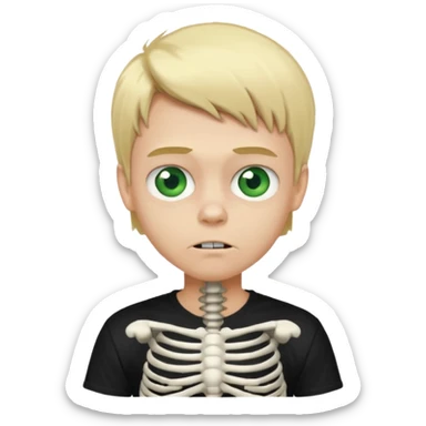 malte blond boy whit whit skeletton on it t-shirt gröna ögon crazy  sticker