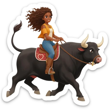 Girl brown skin curly hair bull riding Emoji sticker