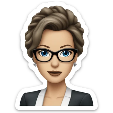 Hyper Realistic photo Kate Beckinsale blue eyes wearing glasses in a business dress sticker