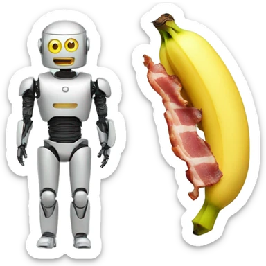 A banana turned into a robot and bacon a human sticker