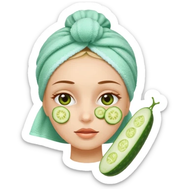 Chica con toalla en el pelo y ruedas de pepinos en los ojos sticker