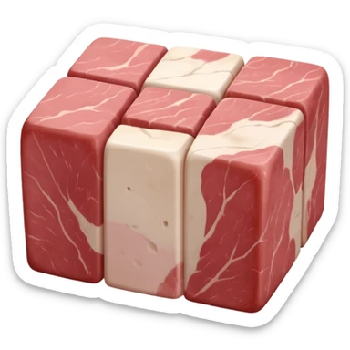 cluster of raw veal cubes, pale pink to light beige, smooth and slightly moist, visible muscle grain, some white marbling or connective tissue, stew-sized pieces, arranged naturally, soft lighting, subtle shadows, no plate or pot, no faces, transparent background, emoji scale sticker