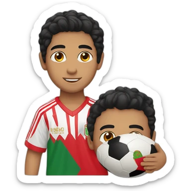 A boy with black hair and Brown eyes and morocco football shirt sticker