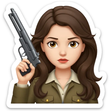 A brunette with long wavy hair girl who is about to kill herself with a littlr gun pointed at her temple sticker