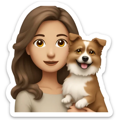 beautiful girl with brown hair with her beige spitz dog sticker