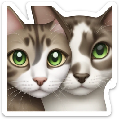 Dark Brown and white tabby cat with green eyes and Siamese blue eyed cat sticker