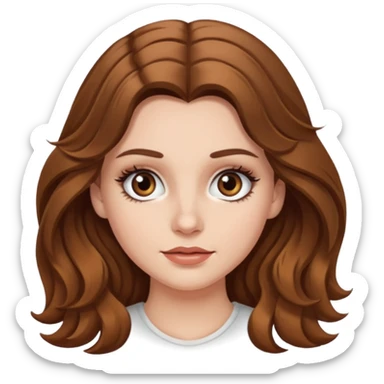 white girl, long wavy brown hair, hazel eyes, false lashes sticker