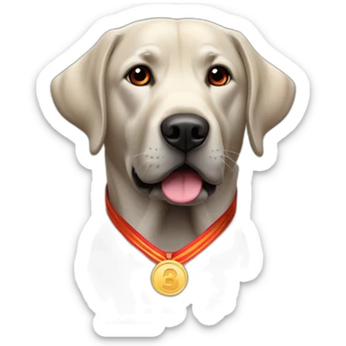 Labrador couleur noir avec un bandeau rouge et une médaille sticker