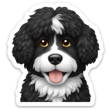 Fluffy black medium sized dog with white on its chest sticker