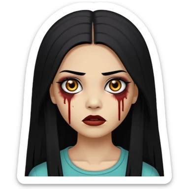 zumbi mulher,cabelo repartido no meio,olho escuro,cabelo liso longo preto  sticker