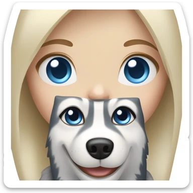 Blonde girl with blue eyes with a gray Husky sticker