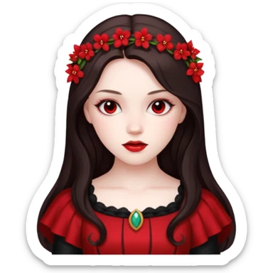Persephone, Death Goddess from Rome Mythology with long dark brown hair, black and red outfit sticker
