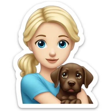 Blonde girl blue eyes with chocolate puppie labrador sticker