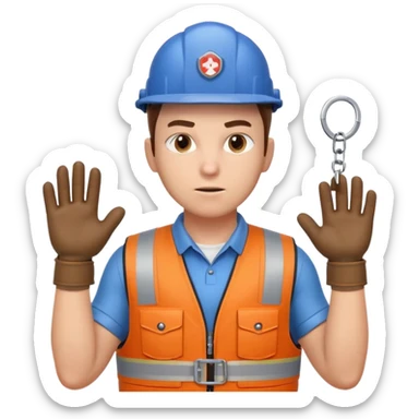 emergency locksmith worker portrait, head and shoulders only, protective gloves, utility vest collar, keyring visible, determined look, 3D cartoon, mobile game icon style, clean background, no text, no watermark sticker