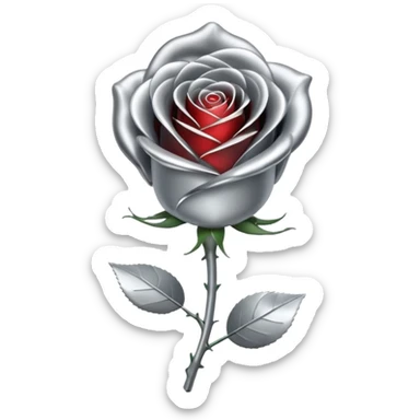 A rose emoji made of liquid silver metal minimalistic iOS emoji style, centered sticker