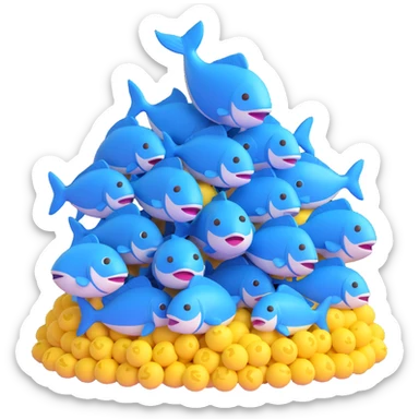 large pile of blue fish, 3D emoji style, no pedestal, variation 3 sticker