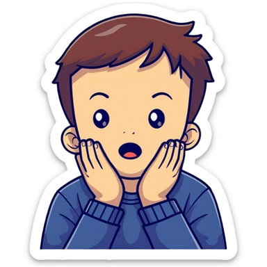 A young boy with both hands pressing on his cheeks, looking amazed or shocked sticker