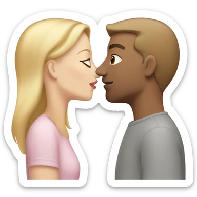 white woman with blonde hair and a light pink shirt kissing a white man with brown hair wearing a grey shirt sticker