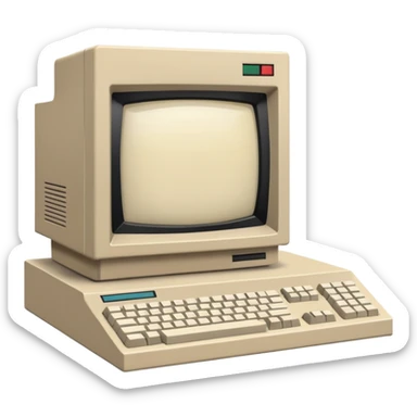 Vintage desktop computer from the 80s, bulky beige monitor with floppy disk drive, separate keyboard, nostalgic tech aesthetic sticker