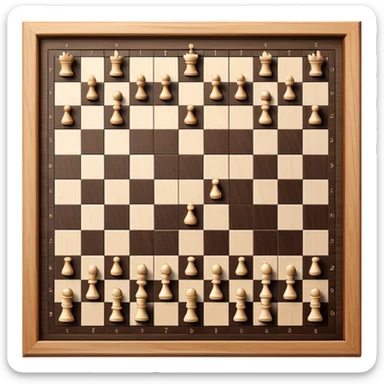 traditional chess board with a wooden border surrounding the 8x8 grid of alternating black and white squares, no chess pieces, top-down view sticker
