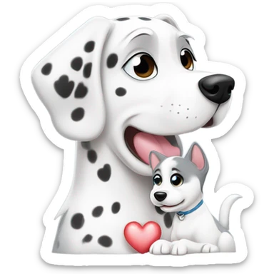 kawaii style, dalmatian, white and grey siberian husky, in love sticker