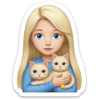 blonde girl with long blonde hair and blue eyes with chubby gray cat sticker