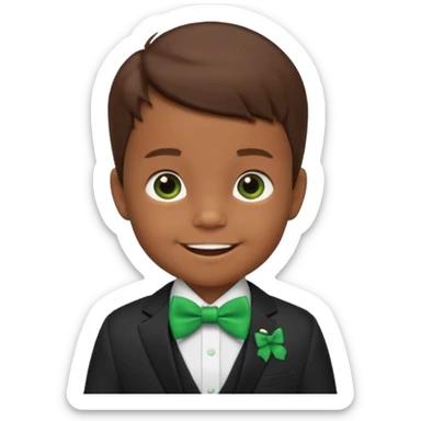 baby, boy, brown hair in suit, with green bow, smile sticker